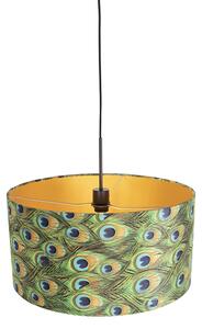Závesná lampa s velúrovým tienidlom páv so zlatom 50 cm - Combi