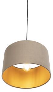 Závesná lampa s velúrovým tienidlom taupe so zlatom 35 cm - Combi
