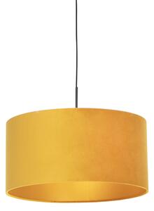 Čierna závesná lampa s velúrovým odtieňom žltá so zlatom 50 cm - Combi