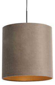 Závesná lampa s velúrovým tienidlom taupe so zlatom 40 cm - Combi