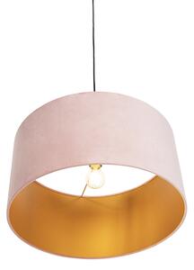 Závesné svietidlo s velúrovým odtieňom ružové so zlatom 50 cm - Combi