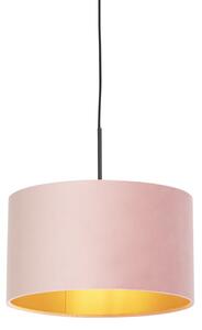 Závesná lampa s velúrovým odtieňom ružová so zlatom 35 cm - Combi