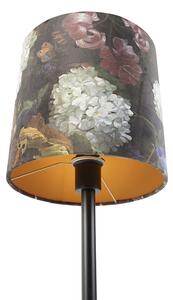 Romantická stolová lampa čierna s kvetinovým tienidlom 25 cm - Simplo