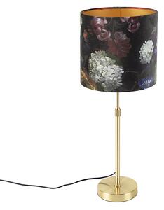 Stolová lampa zlatá / mosadz so zamatovým odtieňom kvety 25 cm - Parte