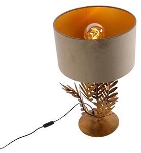 Vintage stolná lampa zlatá so zamatovým odtieňom tupá 35 cm - Botanica
