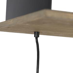 Vidiecka závesná lampa čierna s drevom 5-svetlá - Flair