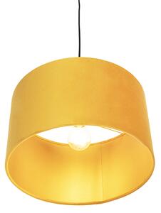 Závesné svietidlo s velúrovým odtieňom okrové so zlatom 35 cm - Combi