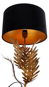 Vintage stolná lampa zlatá so zamatovým odtieňom čierna 35 cm - Botanica