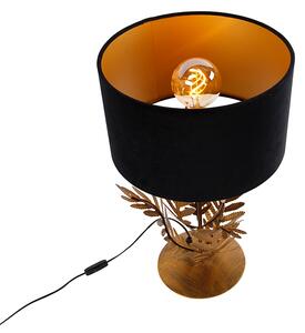 Vintage stolná lampa zlatá so zamatovým odtieňom čierna 35 cm - Botanica