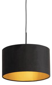 Závesné svietidlo s velúrovým tienidlom čierne so zlatým 35 cm - Combi