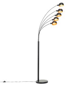 Dizajnová stojaca lampa čierna so zlatými 5 svetlami - Sixties Marmo