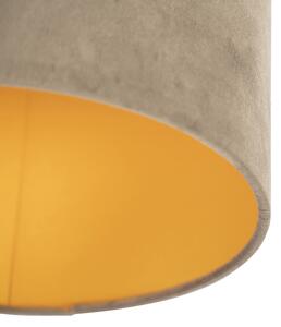 Stropná lampa s velúrovým tienidlom taupe so zlatom 25 cm - čierna Combi