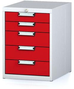 Dielenský zásuvkový box na náradie MECHANIC, 5 zásuviek, 480 x 600 x 662 mm, červené dvere