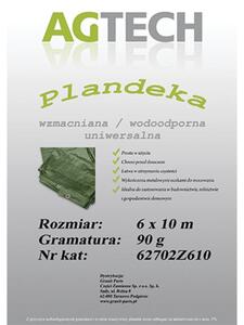 Vystužená vodeodolná plachta, zelená, 6x10 m, gramáž 90 PL90610