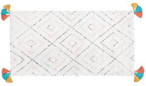 Koberec biely viacfarebný bavlna 80 x 150 cm obdĺžnikový tvar geometrický vzor so strapcami moderný boho štýl obývačka spálňa