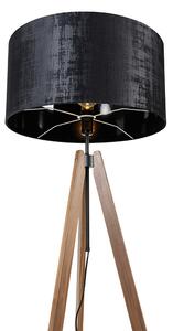 Vidiecka stojaca lampa statív hnedý s čiernym tienidlom 50 cm - Telu