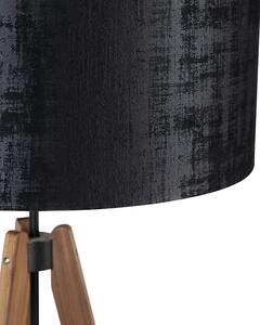 Vidiecka stojaca lampa statív hnedý s čiernym tienidlom 50 cm - Telu