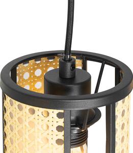 Orientálna závesná lampa čierna s ratanovým 3-svetlom podlhovastá - Akira