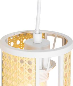 Retro závesná lampa biela s ratanovým 3-svetlým okrúhlym - Akira