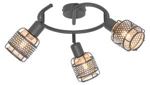 Dizajnové stropné svietidlo čierne so zlatým 3-svetlým okrúhlym - Noud