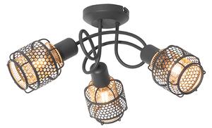 Dizajnové stropné svietidlo čierne so zlatým 3-svetlom - Noud