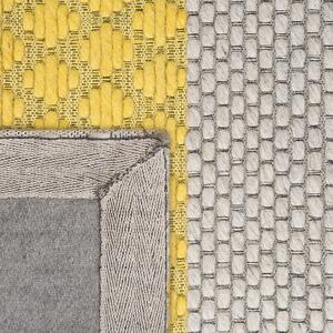 Koberec Sivý a žltý vlnený 80 x 150 cm, geometrický vzor, tkaný žakár, dlažba v modernom štýle