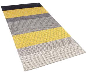 Koberec Sivý a žltý vlnený 80 x 150 cm, geometrický vzor, tkaný žakár, dlažba v modernom štýle