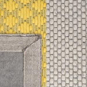 Koberec sivý a žltý vlnený 140 x 200 cm, geometrický vzor, tkaný žakár, moderný štýl