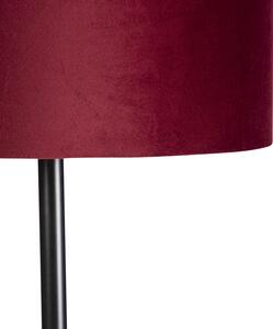 Čierna stojaca lampa s velúrovým odtieňom červená so zlatou 40 cm - Simplo