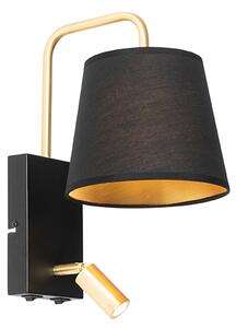 Moderné nástenné svietidlo čierno-zlaté s lampou na čítanie - Renier