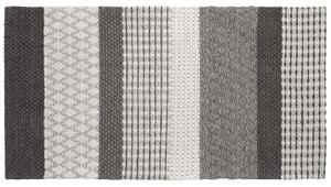 Koberec sivá biela vlna polyester 80 x 150 cm krátky vlas pruhovaný žakár tkaný obdĺžnikový