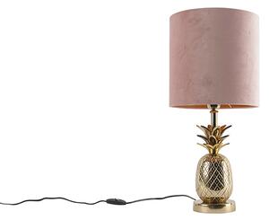 Botanická stolná lampa zlatá so zamatovým odtieňom ružová 25 cm - tropická