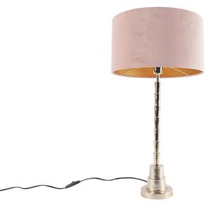 Stolná lampa v štýle Art Deco zlatá 35 cm so zamatovo ružovým odtieňom - Pisos