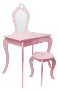 Ružový detský toaletný stolík s taburetkou Ružová