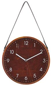 Nástenné hodiny tmavé drevo MDF sklo umelá koža ø 26 cm okrúhly tvar retro vintage štýl doplnky dekorácie