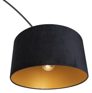Oblúková lampa čierna velúrová tienidlo čierna so zlatom 50 cm - XXL