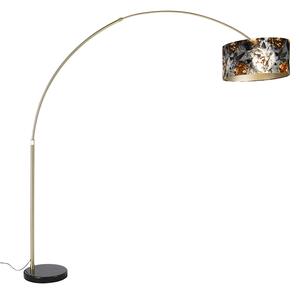 Oblúková lampa mosadz s čiernym odtieňom kvetinový vzor 50 cm - XXL