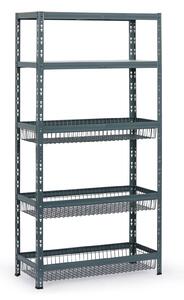 Policový regál s košmi, 1790 x 900 x 400 mm, nosnosť 175 kg, 2 police + 3 koše