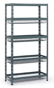 Policový regál s košmi, 1790 x 900 x 400 mm, nosnosť 175 kg, 1 polica + 4 koše