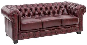 Massive home | Luxusní trojmístná pohovka, starožitná červená Chesterfield z pravé kůže MH371CHES