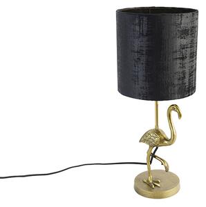 Vintage tafellamp messing met kap zwart 20 cm - Animal Flamingo