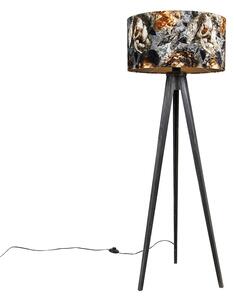 Stojacia lampa statív čierny s tienidlom kvety 50 cm - Tripod Classic