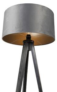Stojacia lampa statív čierny so sivým tienidlom 50 cm - Tripod Classic