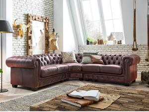 Massive home | Luxusní rohová pohovka, starožitná červená Chesterfield z pravé kůže 236x294 MH886CHES