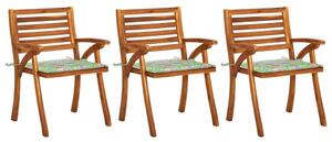 Záhradné jedálenské stoličky s vankúšmi 3 ks akáciový masív