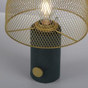 Dizajnová stolná lampa zelená so zlatou a stmievačom - Gomba
