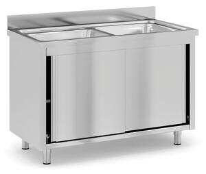 Nerezový umývací stôl, 2 drezy, 1200 x 600 x 850 mm