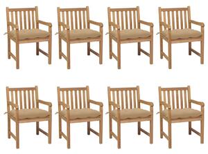 Záhradné stoličky 8 ks s béžovými podložkami tíkový masív
