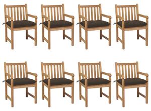 Záhradné stoličky 8 ks so sivohnedými podložkami tíkový masív
