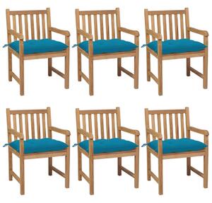 Záhradné stoličky 6 ks so svetlomodrými podložkami tíkový masív